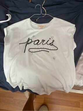 White 'Paris' Embellished Short Sleeve Blouse